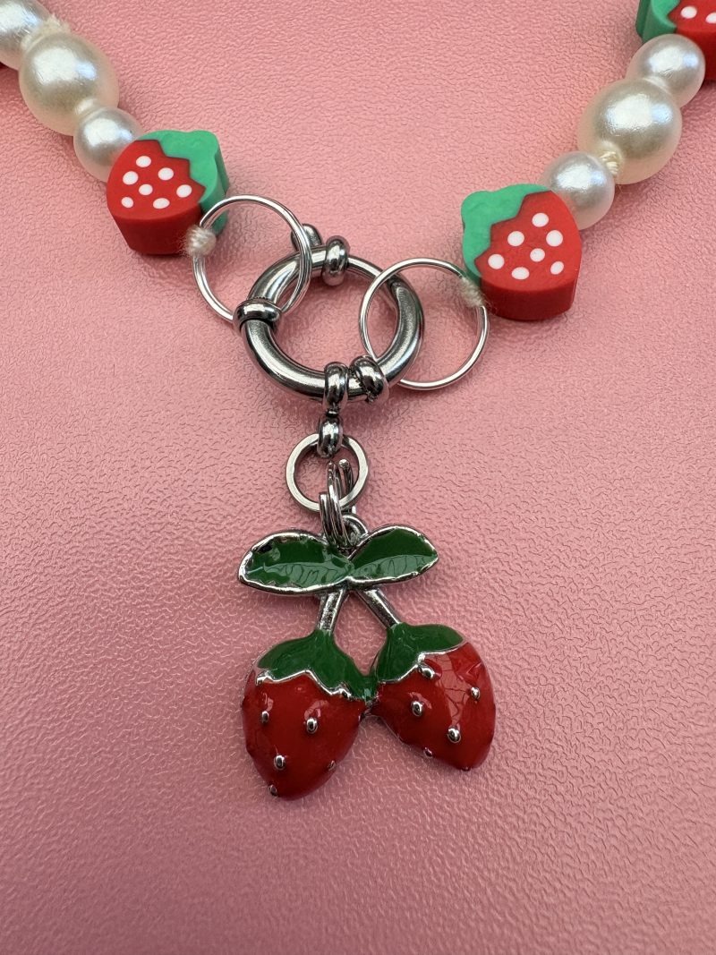 Strawberry themed faux pearl charm necklace