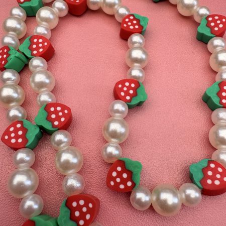 Strawberry themed faux pearl charm necklace