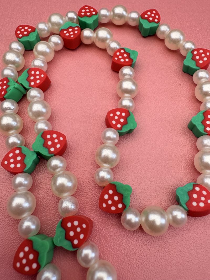 Strawberry themed faux pearl charm necklace