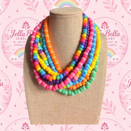 Brightly coloured candy beaded maximalist dopamine necklace
