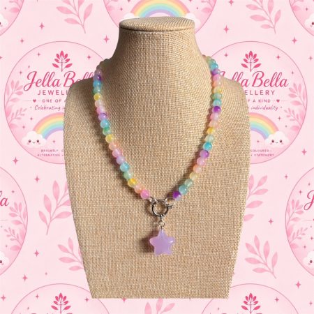 Pastel ombre glass beaded star charm necklace