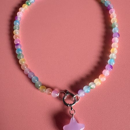 Pastel ombre glass beaded star charm necklace