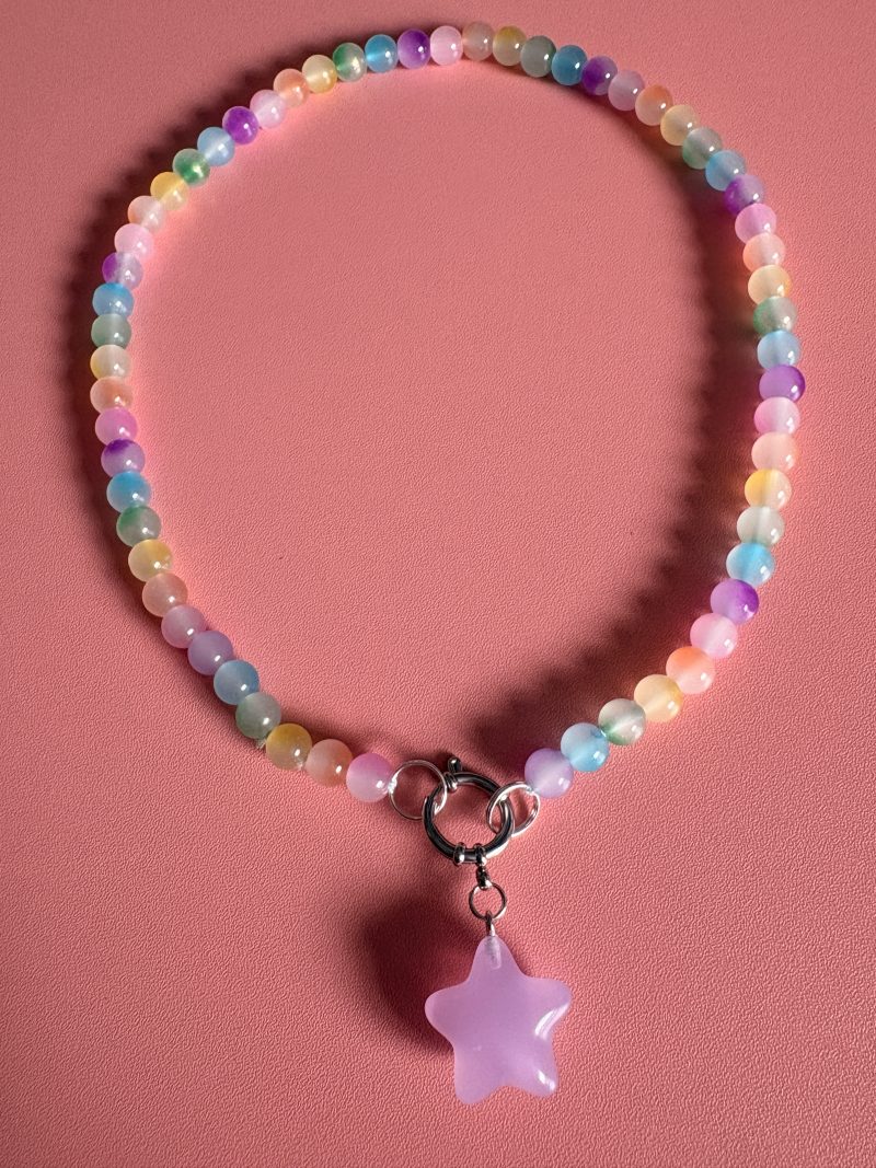 Pastel ombre glass beaded star charm necklace