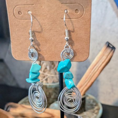 Turquoise Crystal & Wire Spiral Drop Earrings | Handmade Wire Wrapped Earrings | Boho Drop Earrings | Stainless Steel Findings