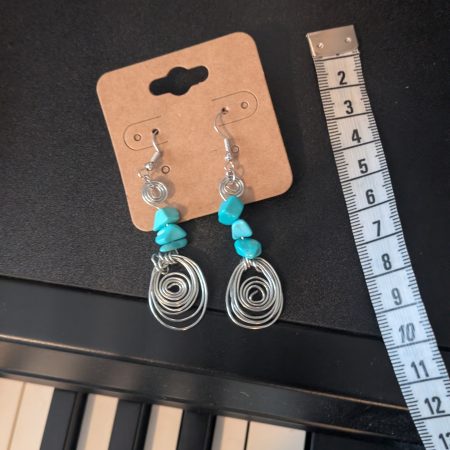 Turquoise Crystal & Wire Spiral Drop Earrings | Handmade Wire Wrapped Earrings | Boho Drop Earrings | Stainless Steel Findings