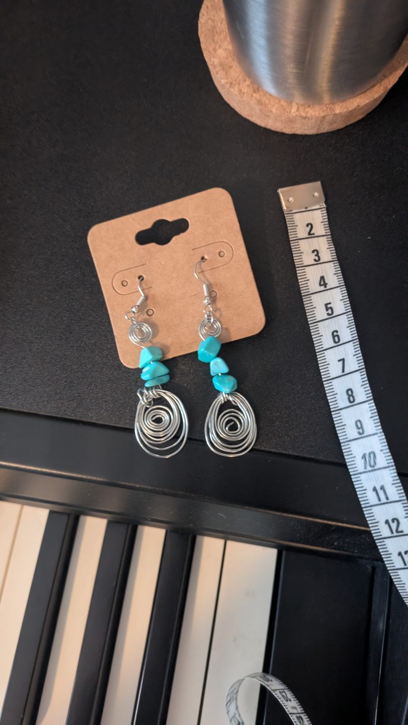 Turquoise Crystal & Wire Spiral Drop Earrings | Handmade Wire Wrapped Earrings | Boho Drop Earrings | Stainless Steel Findings