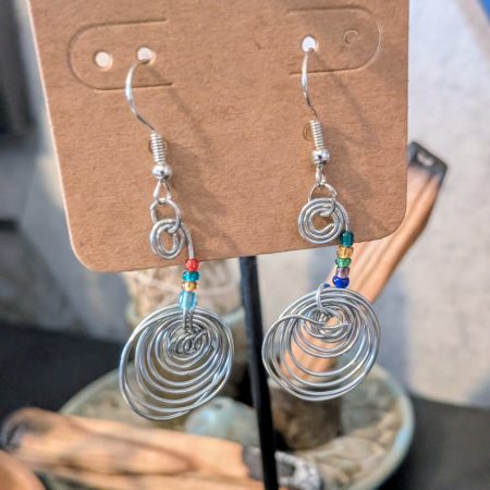 Rainbow Seed Bead & Wire Spiral Drop Earrings | Handmade Wire Wrapped Earrings | Boho Drop Earrings |