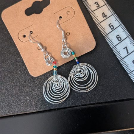 Rainbow Seed Bead & Wire Spiral Drop Earrings | Handmade Wire Wrapped Earrings | Boho Drop Earrings |