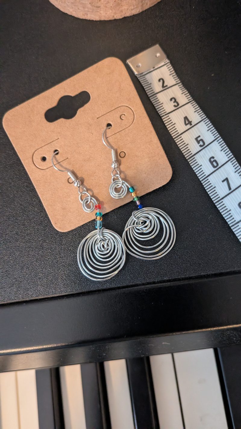 Rainbow Seed Bead & Wire Spiral Drop Earrings | Handmade Wire Wrapped Earrings | Boho Drop Earrings |