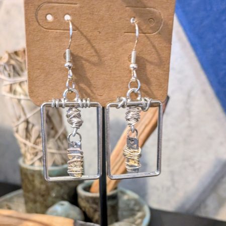 Wire Wrapped Rectangle Frame Drop Earrings | Handmade Geometric Earrings | Boho Drop Earrings | Stainless Steel Findings