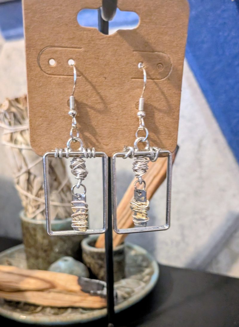 Wire Wrapped Rectangle Frame Drop Earrings | Handmade Geometric Earrings | Boho Drop Earrings | Stainless Steel Findings
