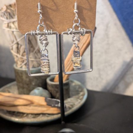 Wire Wrapped Rectangle Frame Drop Earrings | Handmade Geometric Earrings | Boho Drop Earrings | Stainless Steel Findings