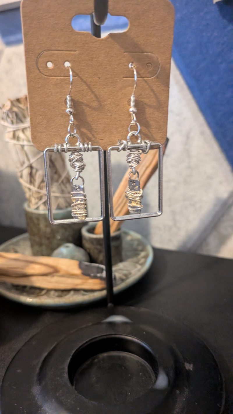 Wire Wrapped Rectangle Frame Drop Earrings | Handmade Geometric Earrings | Boho Drop Earrings | Stainless Steel Findings