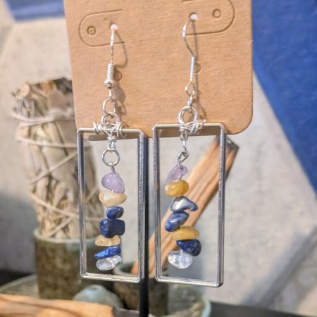 Mixed Crystal & Rectangle Frame Drop Earrings | Handmade Geometric Earrings | Boho Stone Earrings | Stainless Steel Findings