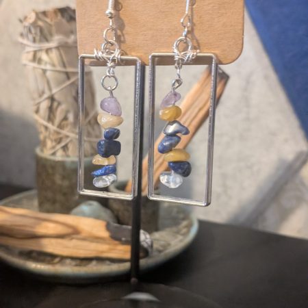 Mixed Crystal & Rectangle Frame Drop Earrings | Handmade Geometric Earrings | Boho Stone Earrings | Stainless Steel Findings