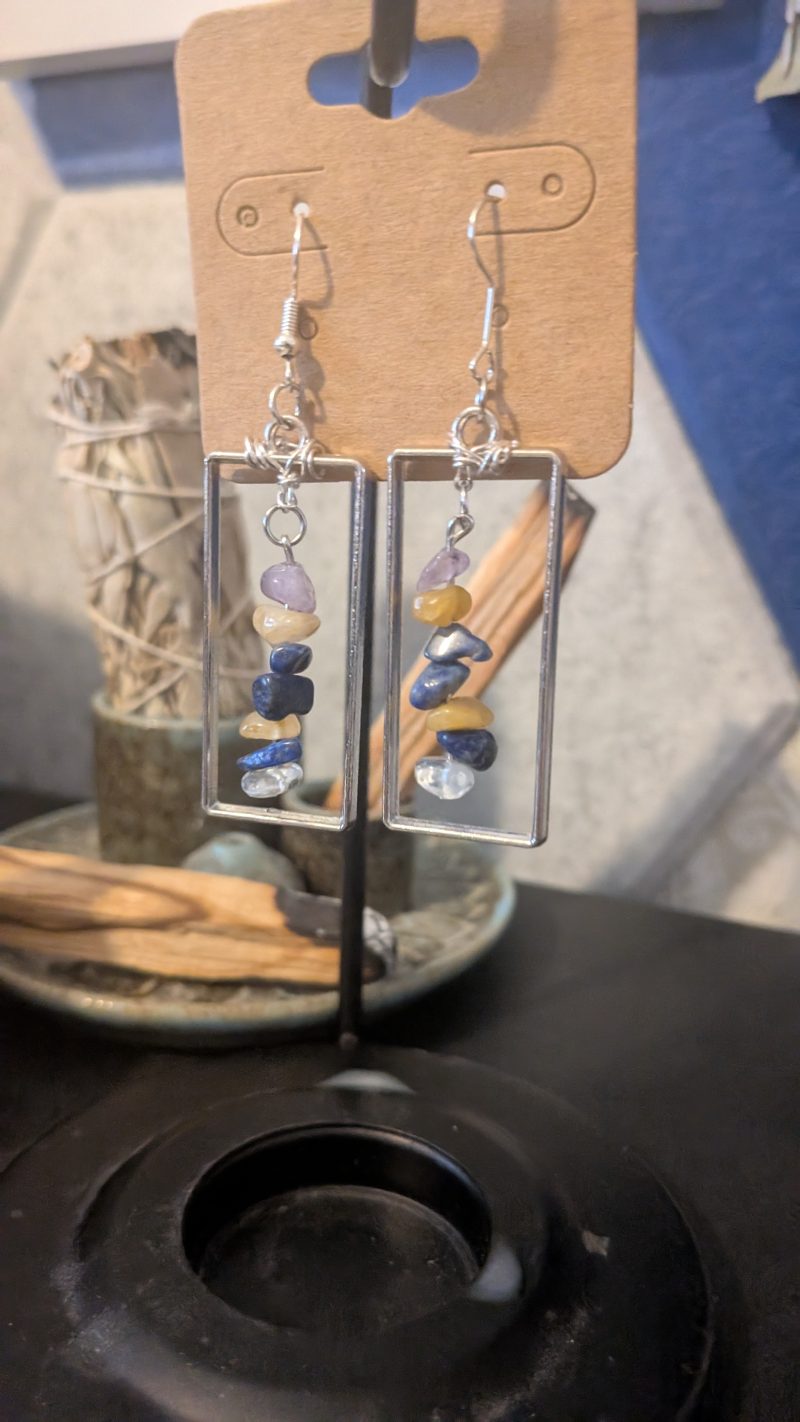 Mixed Crystal & Rectangle Frame Drop Earrings | Handmade Geometric Earrings | Boho Stone Earrings | Stainless Steel Findings