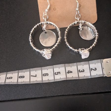 Wire Wrapped Hoop Earrings with Crystal & Disc Pendant | Handmade Boho Earrings | Stainless Steel Findings