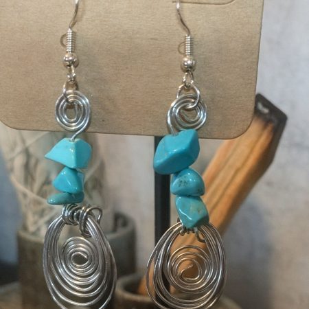 Turquoise Crystal & Wire Spiral Drop Earrings | Handmade Wire Wrapped Earrings | Boho Drop Earrings | Stainless Steel Findings