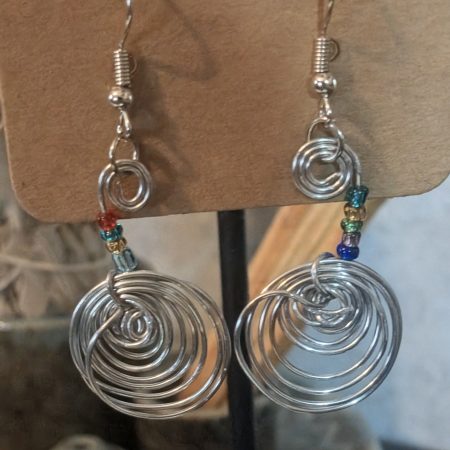 Rainbow Seed Bead & Wire Spiral Drop Earrings | Handmade Wire Wrapped Earrings | Boho Drop Earrings |