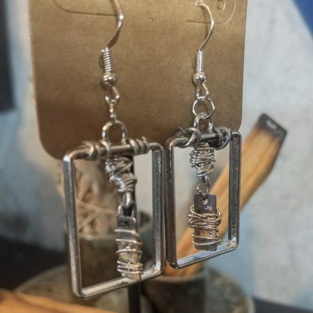 Wire Wrapped Rectangle Frame Drop Earrings | Handmade Geometric Earrings | Boho Drop Earrings | Stainless Steel Findings