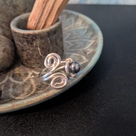 Wire Wrapped Pearl Bead Ring | Size 7 | Handmade Spiral Ring | Boho Ring | Gift for Her