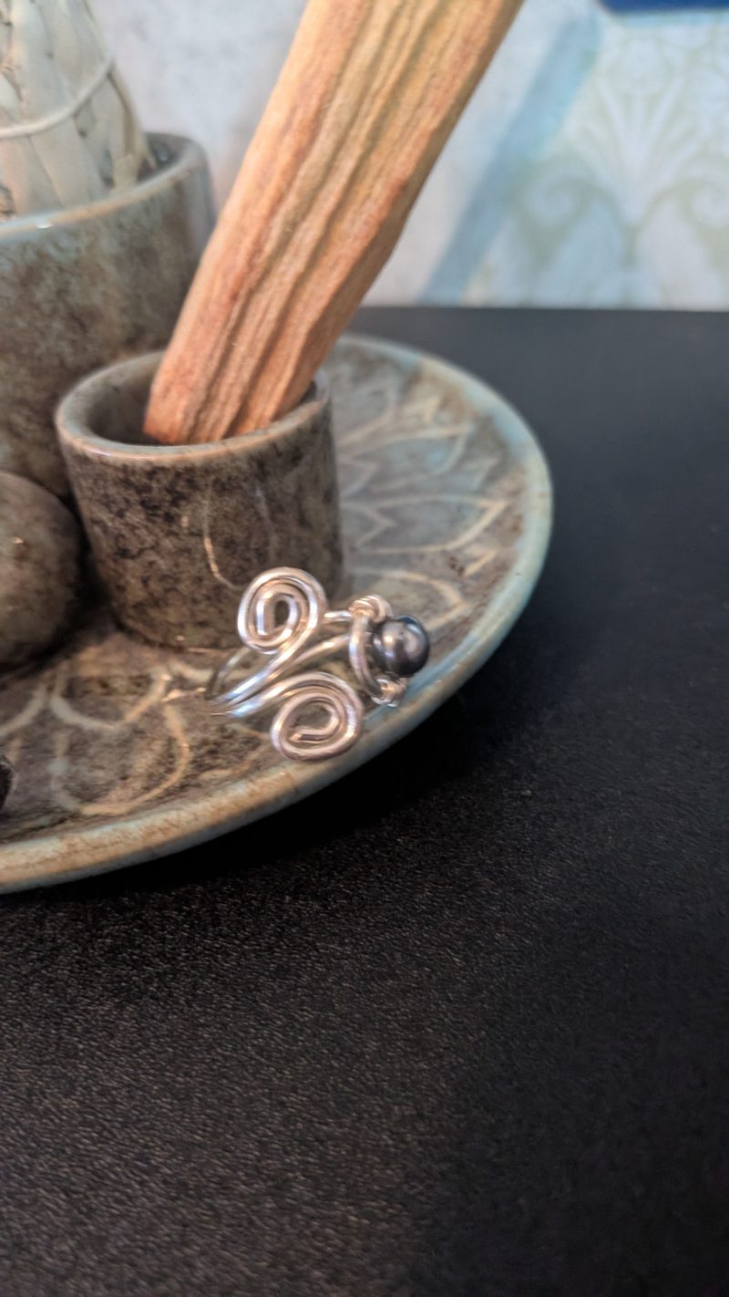 Wire Wrapped Pearl Bead Ring | Size 7 | Handmade Spiral Ring | Boho Ring | Gift for Her