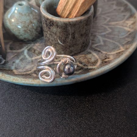 Wire Wrapped Pearl Bead Ring | Size 7 | Handmade Spiral Ring | Boho Ring | Gift for Her
