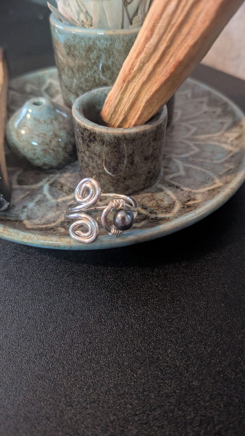 Wire Wrapped Pearl Bead Ring | Size 7 | Handmade Spiral Ring | Boho Ring | Gift for Her
