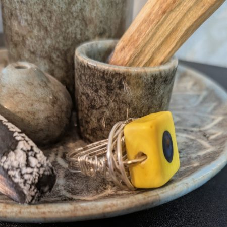 Wire Wrapped Yellow Square Bead Ring | Size 5 | Handmade Boho Ring | Statement Ring | Gift for Her