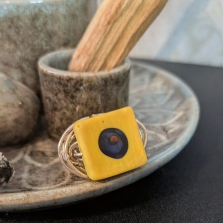 Wire Wrapped Yellow Square Bead Ring | Size 5 | Handmade Boho Ring | Statement Ring | Gift for Her