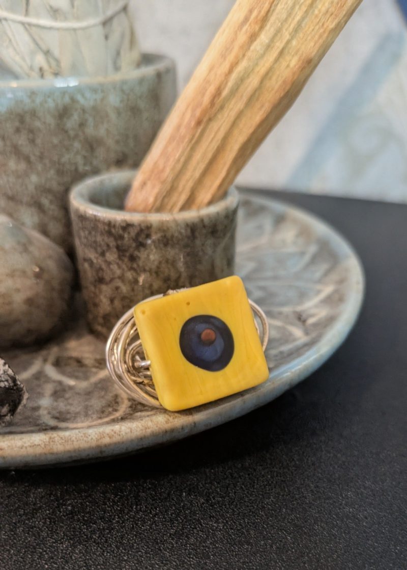 Wire Wrapped Yellow Square Bead Ring | Size 5 | Handmade Boho Ring | Statement Ring | Gift for Her