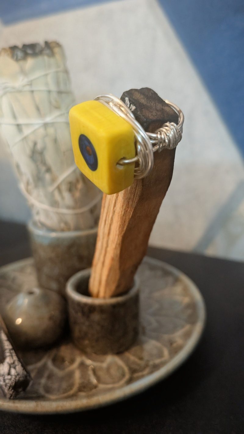 Wire Wrapped Yellow Square Bead Ring | Size 5 | Handmade Boho Ring | Statement Ring | Gift for Her