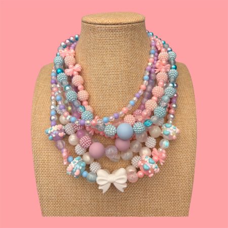 Pastel kawaii maximalist multi layer bow detail necklace
