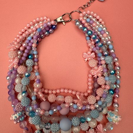 Pastel kawaii maximalist multi layer bow detail necklace