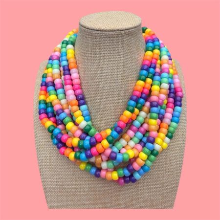 Dopamine maximalist rainbow candy beaded multi layer necklace