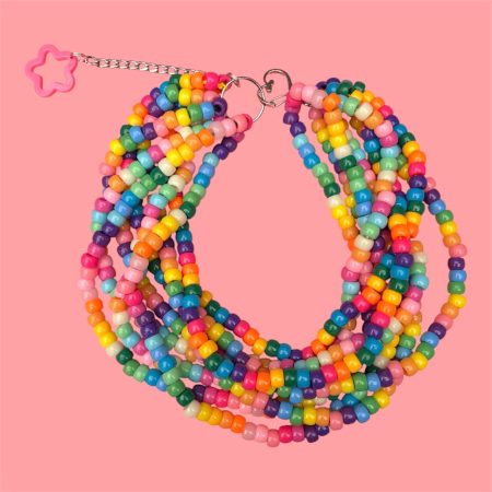 Dopamine maximalist rainbow candy beaded multi layer necklace