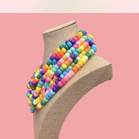 Dopamine maximalist rainbow candy beaded multi layer necklace