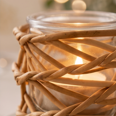 Handwoven willow over glass votive candle holder / tealight holder