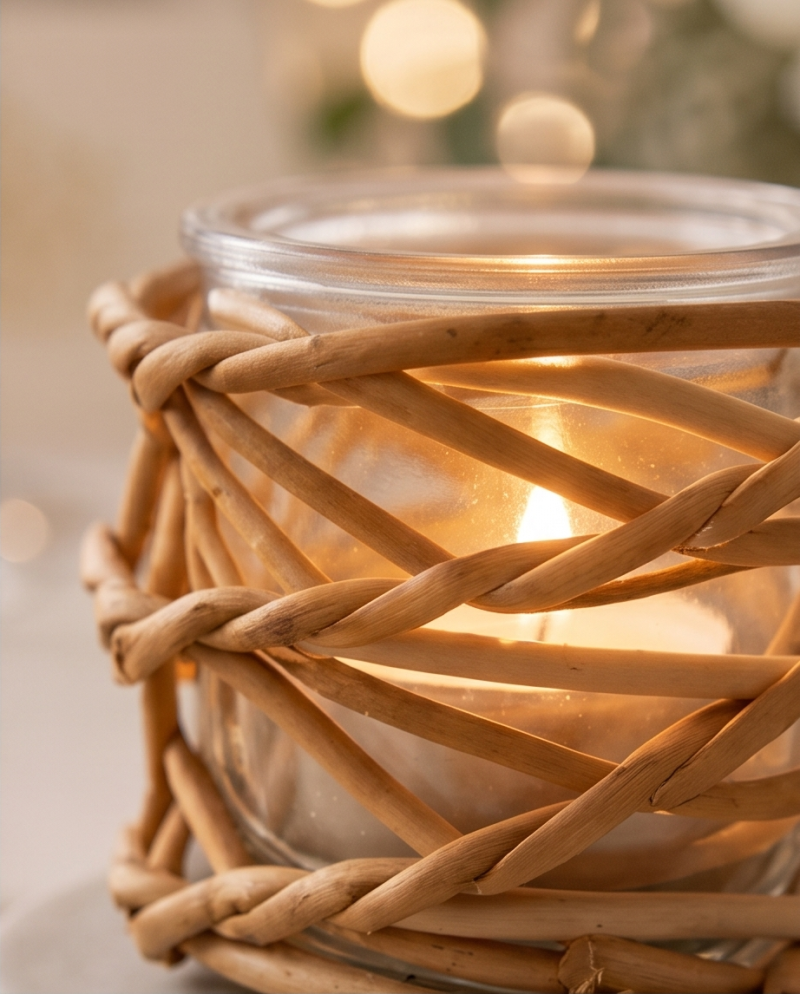 Handwoven willow over glass votive candle holder / tealight holder