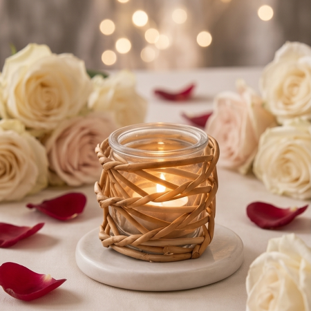 Handwoven willow over glass votive candle holder / tealight holder