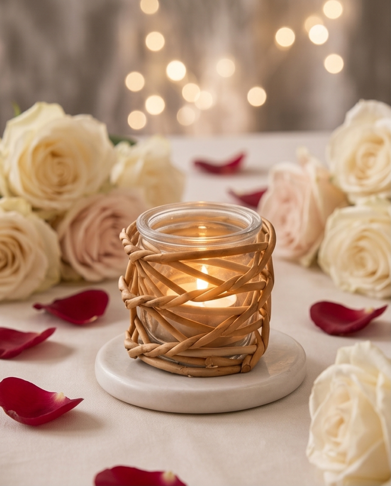 Handwoven willow over glass votive candle holder / tealight holder