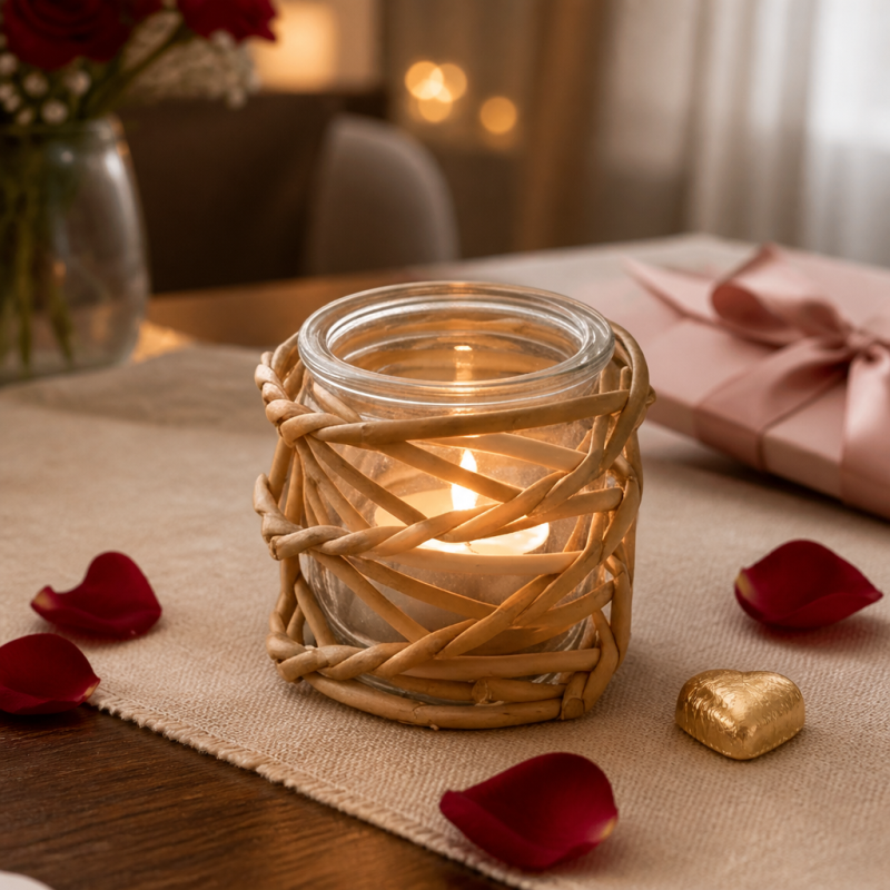 Handwoven willow over glass votive candle holder / tealight holder