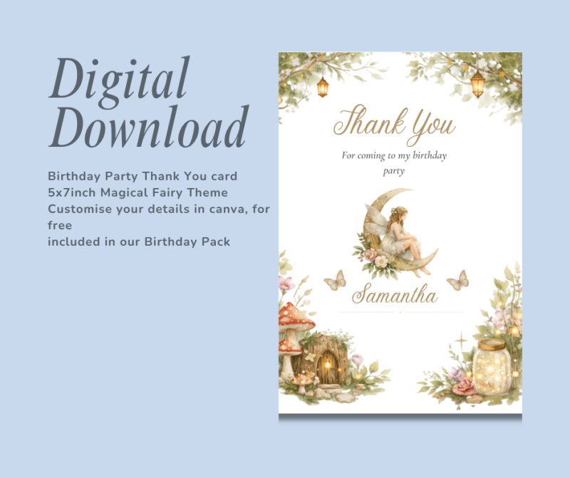 Magical Fairy Birthday Party Pack – Editable Canva Digital Download