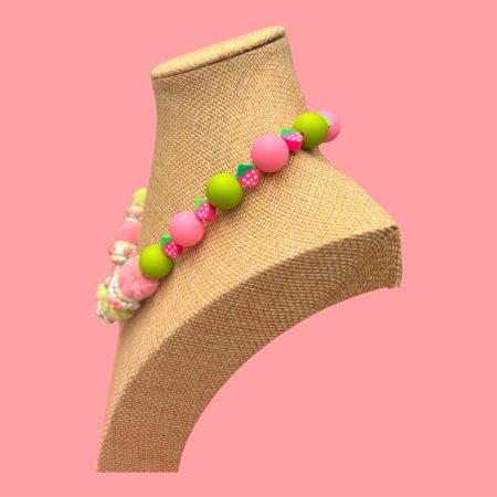 Pink and green strawberry themed funky bright necklace
