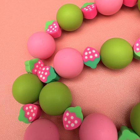 Pink and green strawberry themed funky bright necklace