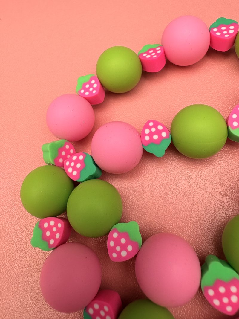 Pink and green strawberry themed funky bright necklace