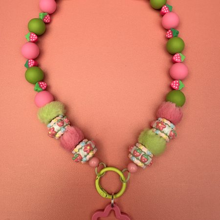 Pink and green strawberry themed funky bright necklace