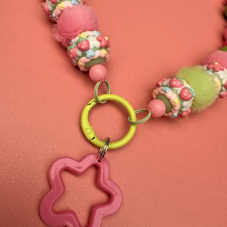 Pink and green strawberry themed funky bright necklace