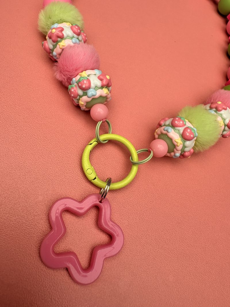 Pink and green strawberry themed funky bright necklace