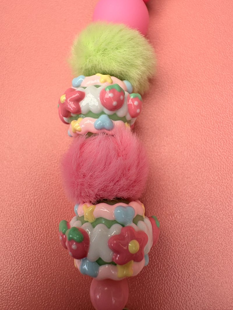 Pink and green strawberry themed funky bright necklace